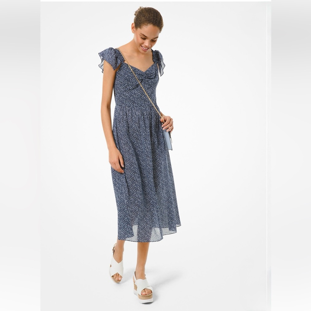 Michael Kors Blue Floral Cotton Midi Dress